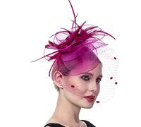 fascinator, Tocado de mujer for cóctel, boda, iglesia, flores, plumas, malla(E)