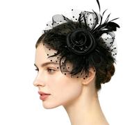 Fascinators Headband for Women - Mesh Flower Veil Headpiece, Vintage feathers Tea Party Hat Headband for Wedding, Funeral, Bridal Shower, Ceremony, Banquet and Formal Event Elegant Dress Accessory