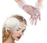 Fascinators Sombrero Tocados de Pinza Tocados de Pelo Boda Sombrero de la Pinza de Pelo de la Boda Nupcial Fascinators Hat Cocktail 1*Sombreros y 1*Guantes de Encaje (FR/ES, Letras, M, L, Beige)