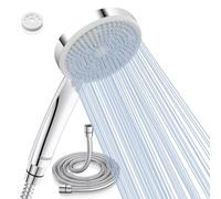 FASDUNT Alcachofa de ducha con manguera, 2 m, ahorro de agua (ahorro de agua del 49%), 5 tipos de chorro, efecto de aumento de presión del 200%, flujo de 9,5 l/min para reducir los costes de agua