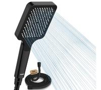 FASDUNT Alcachofa de ducha con manguera de 2 m, alta presión, con limitador de flujo de 9,5 l/min, ahorro de agua, 40 % de reducción de los costes de agua, color negro