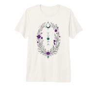 Fases Lunares Corona Botánica con Flores Violetas y Hojas Camiseta Premium