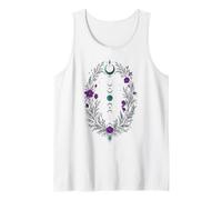 Fases Lunares Corona Botánica con Flores Violetas y Hojas Camiseta sin Mangas