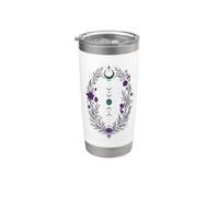 Fases Lunares Corona Botánica con Flores Violetas y Hojas Vaso térmico de acero inoxidable de doble pared