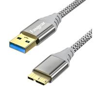 Fasgear Cable USB 3.0 a Micro B - Nylon Trenzado 5Gbps Carga y Sincronización para Galaxy Note 3, Disco Duro, Disco Duro Móvil (50cm, Gris)