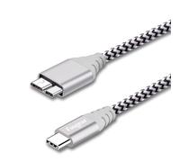 Fasgear Cable USB C a Micro B [1m] Conector de metal trenzado de nailon tipo C a Micro 3.0 Cable de carga rápida 5 Gbps Sync Compatible con Toshiba Canvio, Galaxy S5 Note 3 y más (1m, Gris)
