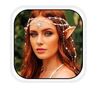 Fashband Boho tocado con orejas de hadas, perlas, borlas, joyería para el cabello, Halloween, festival, joyería para el cabello para mujer, metal no precioso, 1 pieza (1er paquete), metal