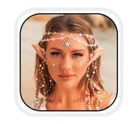 Fashband Cadena de cabeza bohemia de estrella con orejas de elfo de hadas, perlas y borlas, accesorio para el cabello, joyería para Halloween, festival, diadema, accesorios para el cabello para mujer,