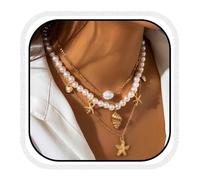 Fashband Collar bohemio en capas con perlas de estrella de mar doradas, colgante de playa, accesorios de verano para mujer, Plástico