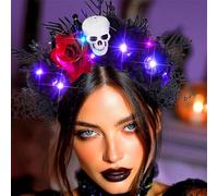 Fashband Diadema de Halloween Diademas de Flores Iluminadas Diadema de Calavera Disfraz de Fiesta Accesorios para el Cabello del día de los Muertos para Mujeres