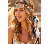 Fashband Diadema india de plumas y lentejuelas, borla, hippie, tribal, accesorio para el cabello para mujer, color negro
