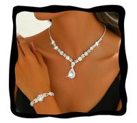 Fashband Juego de collar de novia con colgante de plata, juego de joyas de boda para novia, collares de graduación, accesorios para mujer, Einheitsgröße, Perla sintética, No es una piedra preciosa