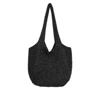 Fasheepfa Bolso de hombro de ganchillo de lujo para mujer, bolso de punto suave para viajes y vacaciones, Black, approximately 17.7"L x 8.6"W x 11.0"H