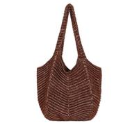 Fasheepfa Bolso de hombro de ganchillo de lujo para mujer, bolso de punto suave para viajes y vacaciones, Brown, approximately 17.7"L x 8.6"W x 11.0"H