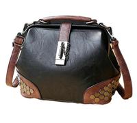 Fasheepfa Bolso de médico vintage con cierre de remaches, bolso cruzado de piel sintética para mujer, Black, Measuring 7.87 inches in height, 9.84 inches in width