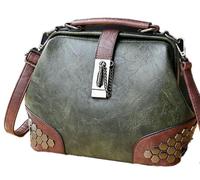 Fasheepfa Bolso de médico vintage con cierre de remaches, bolso cruzado de piel sintética para mujer, Green, Measuring 7.87 inches in height, 9.84 inches in width