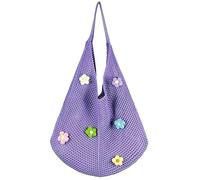 Fasheepfa Bolso Hobo de ganchillo con diseño de flores para mujer, para viajes, vacaciones, Flor pequeña morada, approximately 16.1"L x 0.8"W x 12.6"H