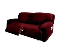 Fasheepfa Funda reclinable elástica de terciopelo extra grande, 6 piezas, funda para silla reclinable de 2 plazas, fundas suaves para sala de estar, mascotas, color rojo vino