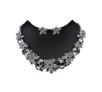 Fasheepfa Juego de collar y aretes de boda florales chapados en oro con circonitas para novia, As show, Aleación de alta calidad, No es una piedra preciosa
