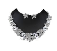 Fasheepfa Juego de collar y aretes de boda florales chapados en oro con circonitas para novia, As show, Aleación de alta calidad, No es una piedra preciosa