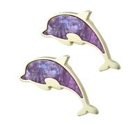 Fasheepfa Paquete de 2 tiradores de aleación de zinc para cajones con diseño de delfín, manijas coloridas para puerta de armario, decoración de habitación de niños, cocina, sala de estar (morado)