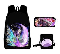 Fasheepfa That Time I Got Reincarnated As A Slime - Mochila de 3 piezas con estampado 3D de anime, mochila de un solo hombro, estuche para lápices para niños y niñas, regalos de cumpleaños de Navidad