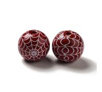 FASHEWELRY 10 cuentas de madera de Halloween rojo oscuro de 16 mm con telarañas impresas con agujero grande para manualidades, collares, pulseras, joyas, decoración del hogar y fiestas