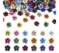 FASHEWELRY 108 cuentas de aluminio de rosas sueltas de 15 mm, cuentas de flores 3D de metal para hacer joyas, pulseras, collares