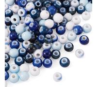 FASHEWELRY 120 cuentas redondas de porcelana con temática azul de 6 mm, cuentas de cerámica hechas a mano, cuentas espaciadoras sueltas de porcelana para manualidades, pulseras, collares, aretes