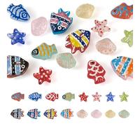 FASHEWELRY 16 cuentas de cristal de 16 estilos de animales marinos del océano, coloridas estrellas de mar, forma de concha de pez, hechas a mano, cuentas de cristal para manualidades, pulseras, aretes