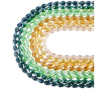 FASHEWELRY 440 piezas Cuentas de cristal facetadas en forma de lágrima de 8 colores chapadas en color AB, cuentas de vidrio transparente galvanizadas para hacer collares, pulseras, joyería