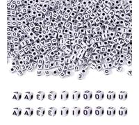 FASHEWELRY 500 cuentas acrílicas cúbicas blancas con letra de vocal del alfabeto - A, E, I, O, U, cuadrado de 5 mm, para hacer joyas