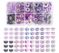 FASHEWELRY 62 cuentas europeas de agujero grande morado, 10 estilos, cuentas espaciadoras sueltas de resina de vidrio para manualidades, pulseras, aretes, llaveros, joyería, agujero: 5 mm