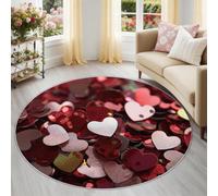 Fashion - Alfombra redonda de lentejuelas de corazones de 120 cm para debajo de la mesa, moderna, romántica, lavable, antideslizante, alfombra circular de pelo bajo, alfombra para comedor y sala de