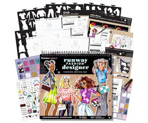 Fashion Angels Fashion Runway Portfolio - Fashion Design Sketch Book with Stencils and Stickers - Practice Your Fashion Design Techniques, Preview Designs in App - Fashion Sketch Pad for Girls 8 & Up