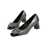 Fashion Banquet Thick Heel Women's Shoes Color-Blocked Square Toe Light Mouth Sparkling High Heels Single(5299-K83 Copper,36)