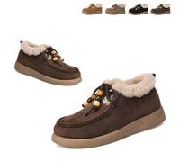 Fashion Beaded Lace Up Comfort Round Toe Warm Cotton Shoes Women's Suede Platform Loafers with Fur Lined Anti-Slip Soft Sole Daily Work Walking Shoes (Coffee,40)