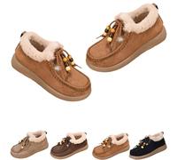 Fashion Beaded Lace Up Comfort Round Toe,Women's Suede Fur Lined Flat Loafers with Lace,Warm Cotton Shoes Women's Suede Platform Loafers,Women Lined Slip-On Shoes (Brown,39)