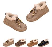 Fashion Beaded Lace Up Comfort Round Toe,Women's Suede Fur Lined Flat Loafers with Lace,Warm Cotton Shoes Women's Suede Platform Loafers,Women Lined Slip-On Shoes (Khaki,40)