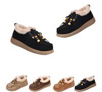 Fashion Beaded Lace Up Comfort Round Toe,Women's Suede Fur Lined Flat Loafers with Lace,Warm Cotton Shoes Women's Suede Platform Loafers,Women Lined Slip-On Shoes (Black,37)