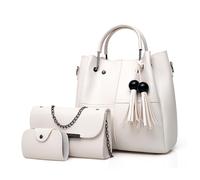 Fashion Bucket Tote Bag 3 Pcs Set, Handbag Shoulder Bag Waterproof With Crossbody Bag And Card Holder for Daily Work Travel (White)