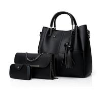Fashion Bucket Tote Bag 3 Pcs Set, Handbag Shoulder Bag Waterproof With Crossbody Bag And Card Holder for Daily Work Travel (Black)