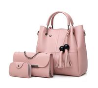 Fashion Bucket Tote Bag 3 Pcs Set, Handbag Shoulder Bag Waterproof With Crossbody Bag And Card Holder for Daily Work Travel (Pink)