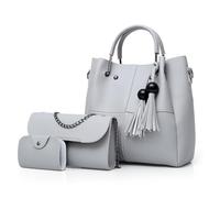 Fashion Bucket Tote Bag 3 Pcs Set, Handbag Shoulder Bag Waterproof With Crossbody Bag And Card Holder for Daily Work Travel (Gray)