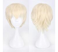 Fashion Cheap Short Cosplay Wig Men Heat Resistant Synthetic Hair Halloween Costume Party Wigs Peruca + Wig Cap OneSize lightblonde