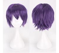 Fashion Cheap Short Cosplay Wig Men Heat Resistant Synthetic Hair Halloween Costume Party Wigs Peruca + Wig Cap OneSize purple