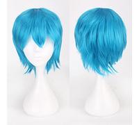 Fashion Cheap Short Cosplay Wig Men Heat Resistant Synthetic Hair Halloween Costume Party Wigs Peruca + Wig Cap OneSize blue1