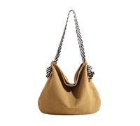 Fashion Corduroy Shoulder Bag for Women, Large Soft Solid Tote Handbag, Crossbody Purse with Stripe Strap, Trendy Travel Cloth Bag, Minimalist Casual Large Capacity (Yellow)