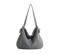 Fashion Corduroy Shoulder Bag for Women, Large Soft Solid Tote Handbag, Crossbody Purse with Stripe Strap, Trendy Travel Cloth Bag, Minimalist Casual Large Capacity (Grey)