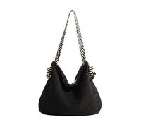 Fashion Corduroy Shoulder Bag for Women, Large Soft Solid Tote Handbag, Crossbody Purse with Stripe Strap, Trendy Travel Cloth Bag, Minimalist Casual Large Capacity (Black)